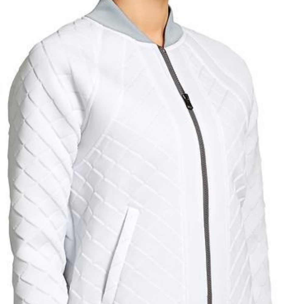 Athleta Infusion White Grey Diamond Quilt Stitch Zip Up Bomber Jacket Coat L
